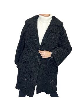 Vintage 50s Laflamme Fourrure black persian lamb flare sleeve coat flawed
